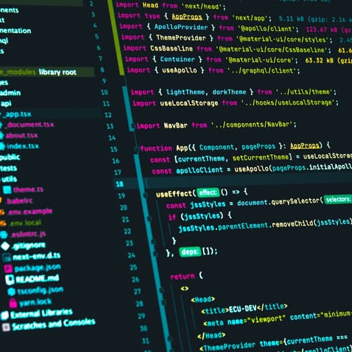 Abstract code lines on a screen representing custom software development